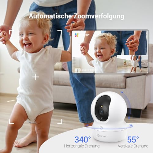 EZVIZ CP1 Pro 4MP WLAN Überwachungskamera Innen, 360° PTZ Home und Baby Monitor mit Farbnachtsicht, 2,4/5GHz Wi-Fi IP Kamera, Personen-/Geräuscherkennung, Auto-Zoom-Tracking, 2-Wege-Audio