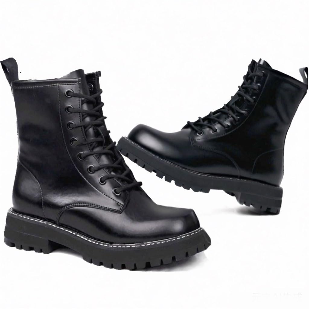 Leather Round Toe Lace up combat boots for women