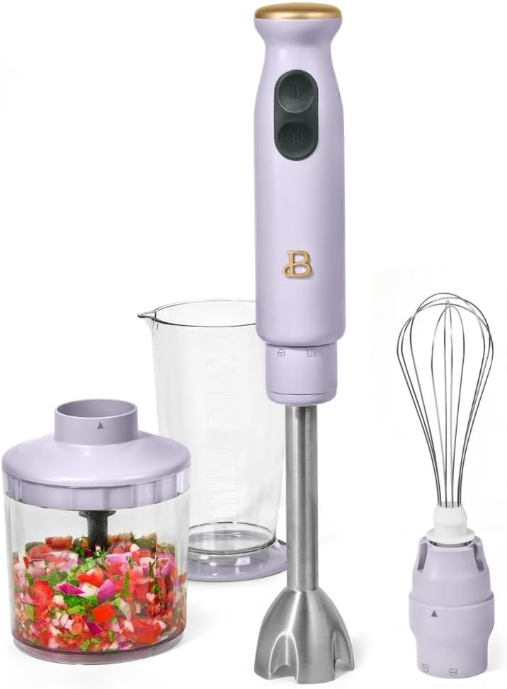 Immersion Blender 2 Speed with Attachments, 400W Hand Blender with Chopper, Whisk and Measuring Cup, Stick Blender for Soups Smoothies and Baby Food (Lavender)