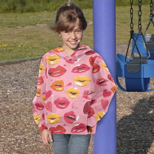 Lips Kiss Heart Pattern Love Boys Girls Sweatshirts Casual Cool Hoodie Clothes with Kangaroo Pocket4