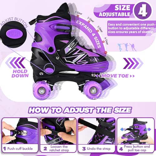 Miniatura 3 de Patines Para Niños Y Niñas, Ajustables En 4 Tamaños Para Niños Y Principiantes Con Ruedas Iluminadas, Patines De Ruedas Negro Y Violeta Para Deportes Mediano 32-36 Eu
