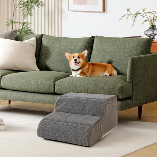 Image of 2 Steps Dog Stairs for Sofas & Chairs, 8.3 inch Tall Pet Steps for Small to Medium Dogs & Cats, Waterproof with Removable Cover & PE Support Board for Sofa, Chair, or Stairs