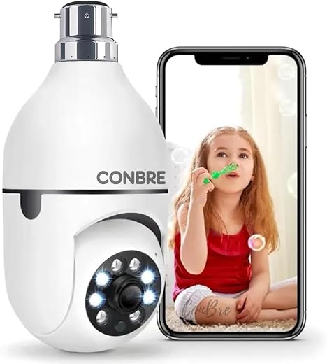 Conbre BulbXR 2MP Full HD Indoor Wireless WiFi CCTV Security Camera | Motion Tracking | Two Way Talk | Colored Night Vision | Support Upto 128GB SD…
