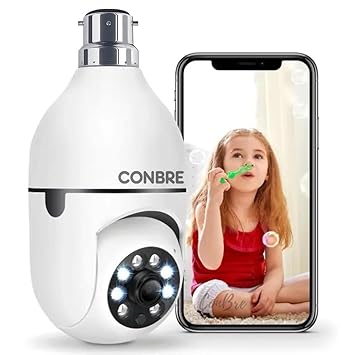 Conbre BulbXR 2MP Full HD Indoor Wireless WiFi CCTV Security Camera | Motion Tracking | Two Way Talk | Colored Night Vision | Support Upto 128GB SD Card | Includes Indian Holder - image, photos