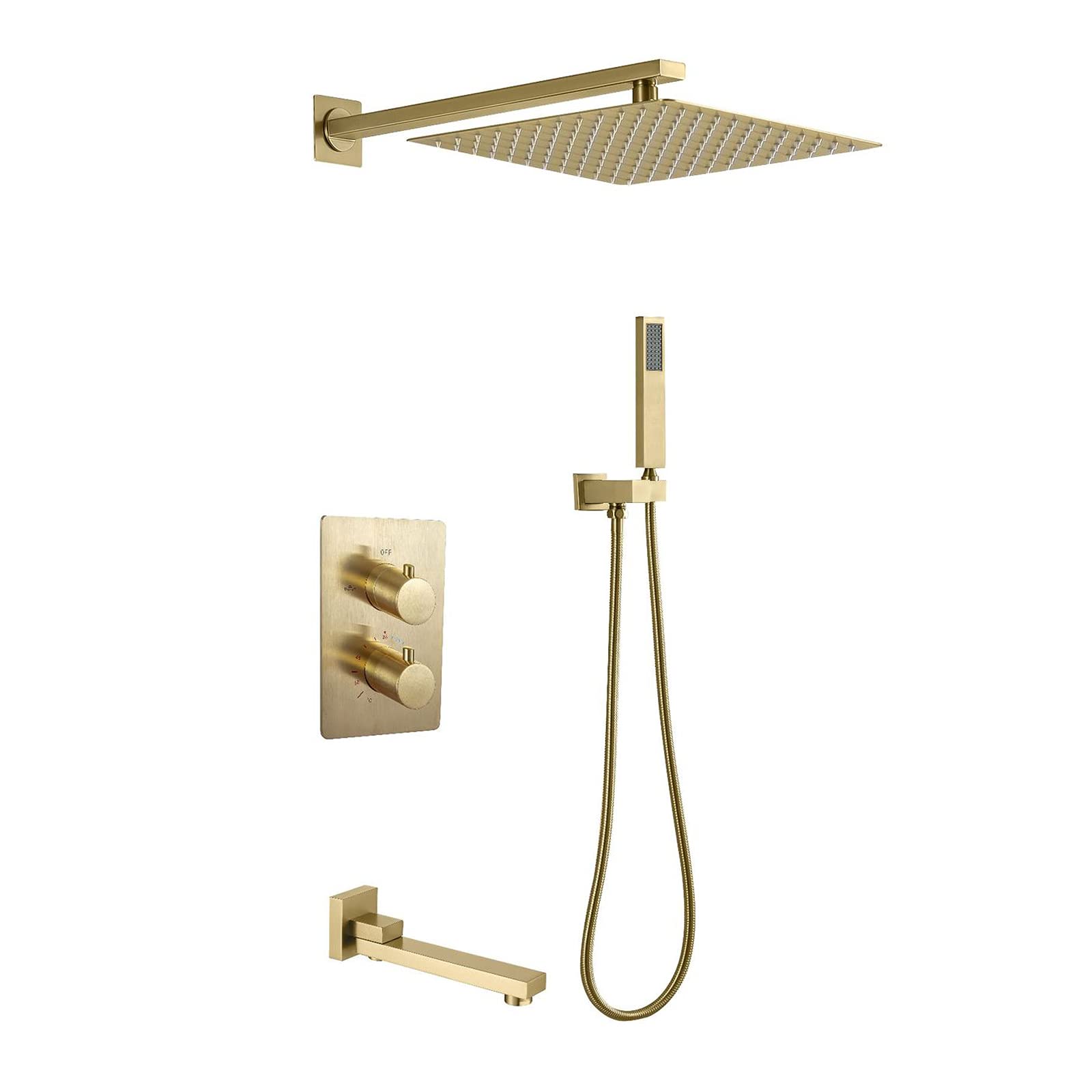 NGDFGR Thermostatic Rain Shower Mixer Faucet Sets Triple Function Shower Combo Set With Shower Head, Handheld Shower, Embedded Box, Bathtub Faucet,10In