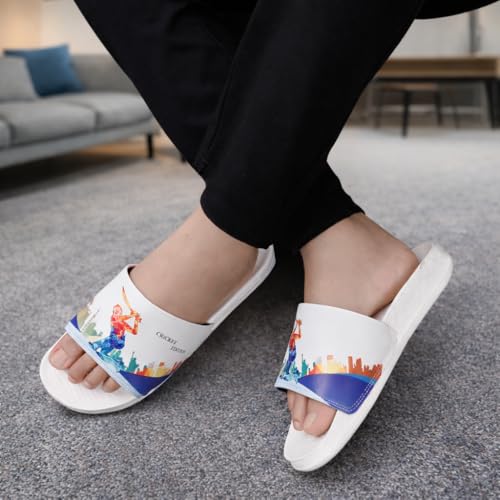 Image of Men's Cricket Edition Printed Sliders | Lightweight EVA Cushioned Slip-On Flip Flops | Anti-Skid Casual Bathroom, Home & Outdoor Sandals for Boys & Men