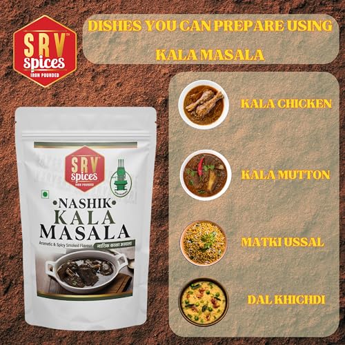 Image of SRV Spices (Iron Pounded) Nashik Kala Masala 500gm| Smokey & Spicy Flavour, 20 Hand Picked Ingredients | organic & Natural | Ideal for Black Gravy, Curries, Chicken,Mutton