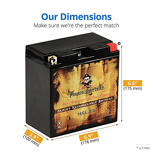 Image of Pirate Battery YB16CL-B 12 V 240 CCA AGM - Maintenance-Free 19 Ah Battery for Jet Ski, ATV, Snowmobile, Motorcycle - T3 Nut & Bolt Terminal - Fits Sea-Doo GTI & Yamaha WaveRunner VX