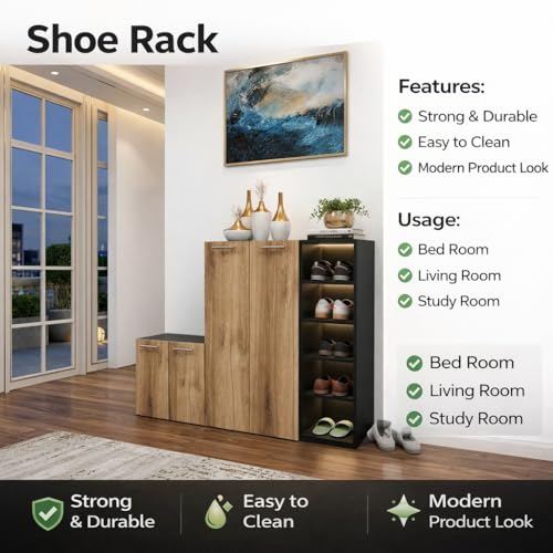 Image of Spyder Craft 4 Door Louis Modern Shoe Rack -Transform Your Space with Ample Storage,Chic Style Footwear Stand Organizer for Hall, Entryway, Color-Black & Oak DIY(Do-It-Yourself)