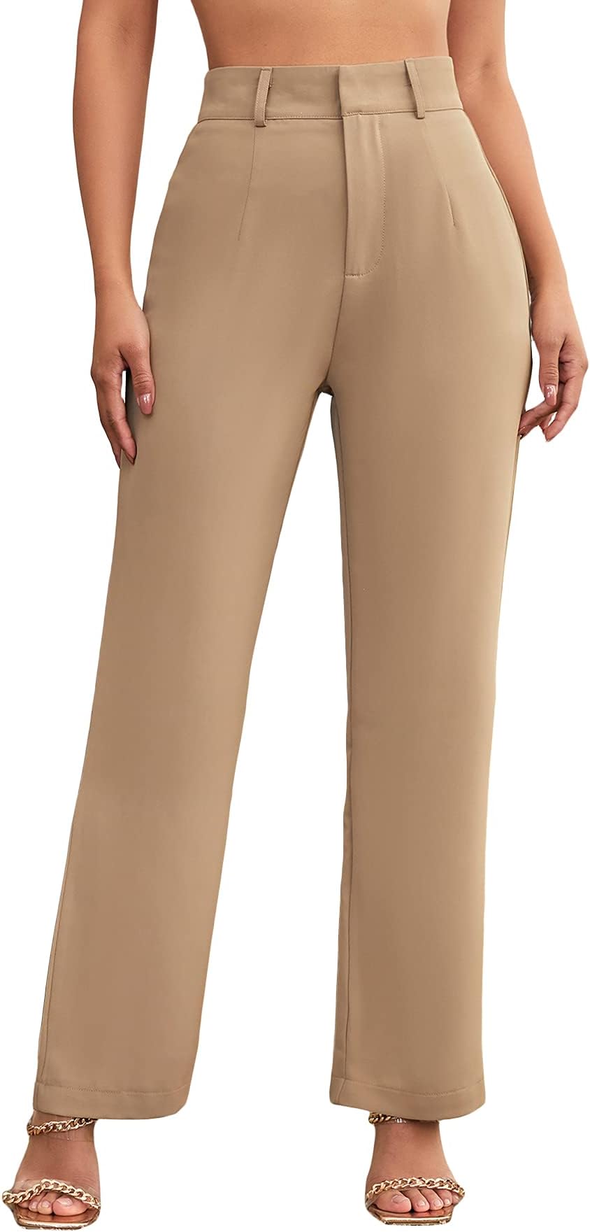 Women's Elegant High Waist Solid Long Pants Office Trousers
