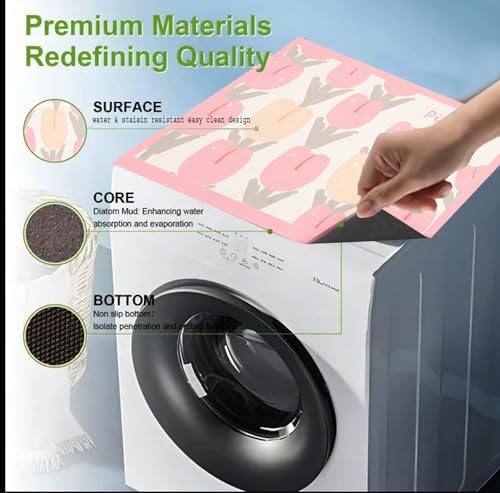 Image of Homecloud Washing Machine Mats for Top of Washer, Washing Machine Protective Mats, Dish Drying Mat, Non-slip Waterproof Washer Dryer Dust Cover Mat for Laundry & Kitchen (60cm x 60cm) (Pink Tulip)
