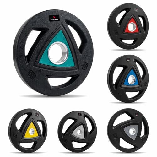 Image of LEEWAY Premium Rubber Coated Olympic Plates 120kg Complete Set | 51mm Standard Hole Size | Easy-Load Grip Tri-Grip Design | Durable Heavy Lifting Olympic Barbell Compatible | Professional Home Gym Strength Training (2.5X2+5X2+7.5X2+10X2+15X2+20X2))