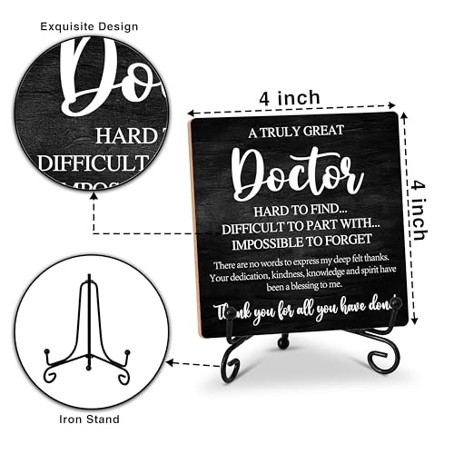 Image of Thank You Gifts for Doctor - Inspirational Wood Plaque with Stand - Retirement Appreciation Gifts for Doctors - Black Wooden Desk Sign for Home Office Bar Accessories - C11