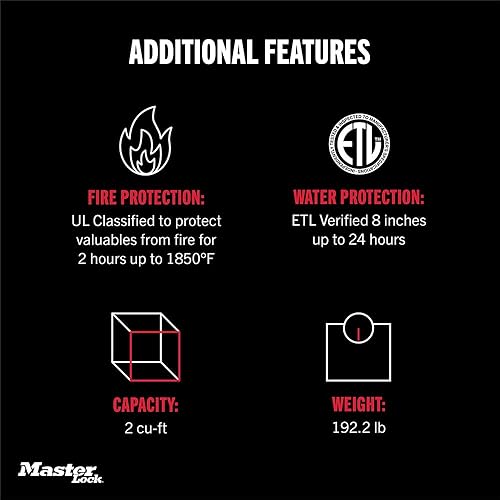 Miniatura 9 de Master Lock Caja fuerte ignífuga e impermeable de acero negro con teclado digital, 2.0 pies cúbicos, STW205GYC