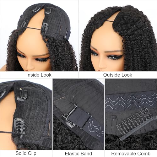 Image of ISEE V Part Human Hair Half Wig Kinky Curly U Part Wig for Women 18 Inch