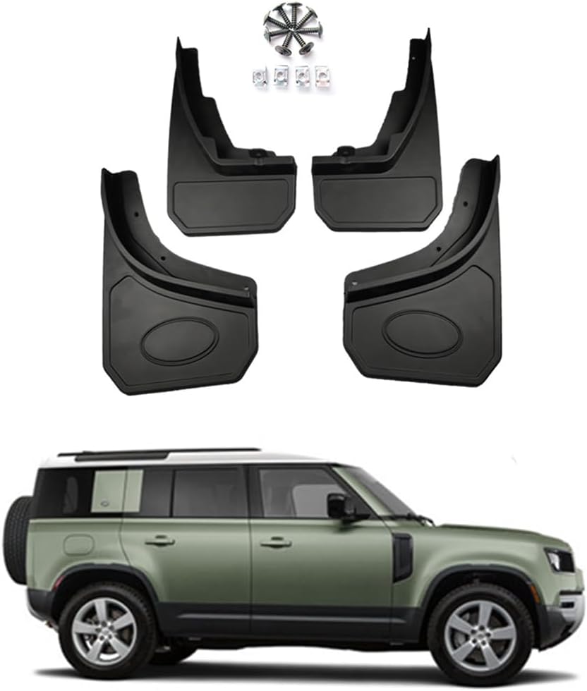 Car Mudguard Mud Flaps for L-and R-Over Defender 90/110 2020-2024 Molded Custom Front and Rear Mudflaps Splash Guards Fender Flares Kit 4-PC Auto Accessories,Send 1 Car Wash Towel