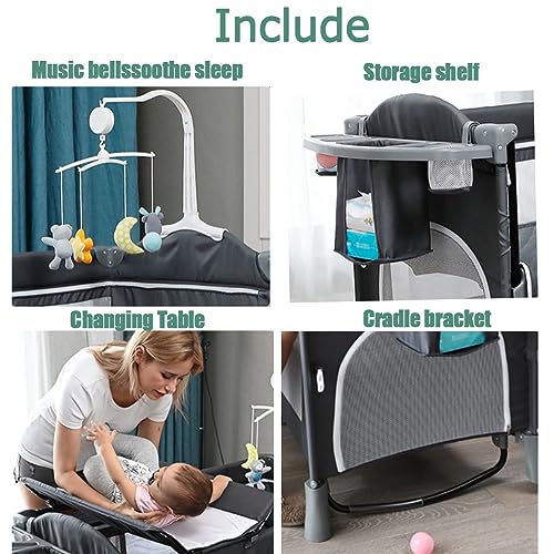 Image of MMBABY 5-in-1 Pack and Play Portable Crib for Baby,Multifunction Bedside Crib from Newborn to Toddlers,U-Shaped Diaper Changer,Playard,Safety Strap,Carry Bag (Black)