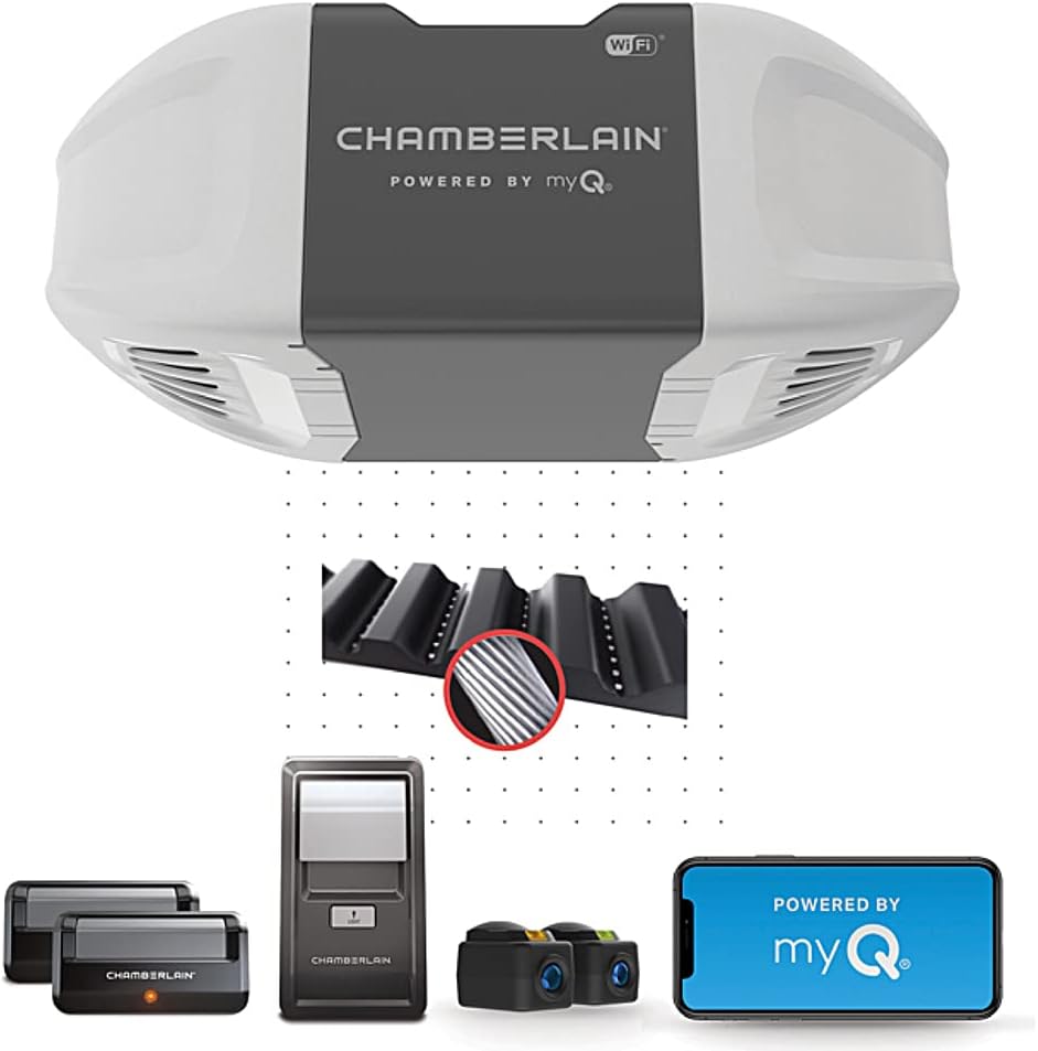 CHAMBERLAIN B2401 - Abridor de puerta de cochera inteligente y silencioso, color gris