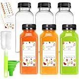 Leaflai Juice Bottles - 12oz Bottles with Lids, 6 pcs Plastic Juice Containers with Caps Reusable Drink Containers for Juice Milk Coffee Water Smoothie and Other Beverages Christmas gifts
