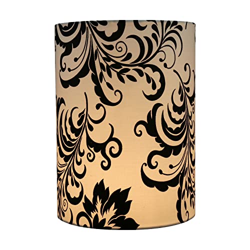 Image of Aspen Creative 31301 Contemporary Drum (Cylinder) Shaped Spider Construction Lamp Shade in Off White with Black Floral, 8 inch wide (8 inch x 8 inch x 11 inch)