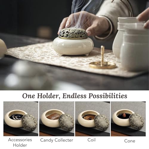 Image of Ekhasa Ceramic Dhoop Dani Loban Burner Holder Stand for Home | Dhup Kapoor Dani for Puja | Sambrani Dhoop Holder | Dhuni Burner Samrani Dhoop Batti Stand for Pooja | Dhup Stand Incense Oud Burner