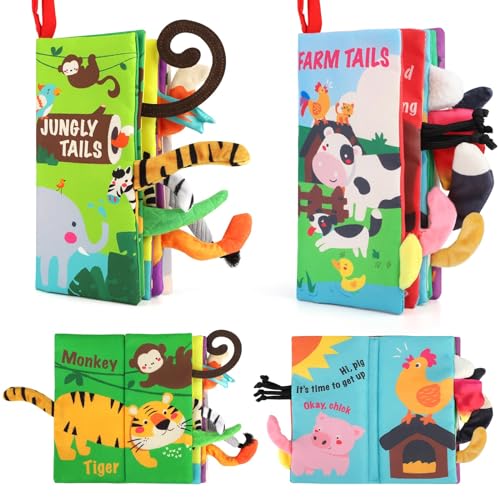 Image of beiens Baby Books 0-6 Months, 2PCS Baby Toys 0-3-6-12-18 Months, Touch Feel Sensory Cloth Crinkle Soft Books, Tummy Time Toys, Stroller Infant Newborn Toys, Boy Girl Shower Gifts