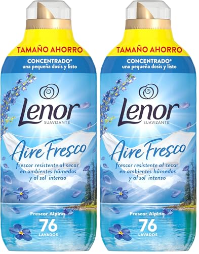 Lenor Aire Fresco Suavizante Para Ropa Frescor Alpino 76 Lavados, 1.064L, Frescor Resistente Al Secar En Ambientes Húmedos O Al Sol Intenso (Paquete de 2)