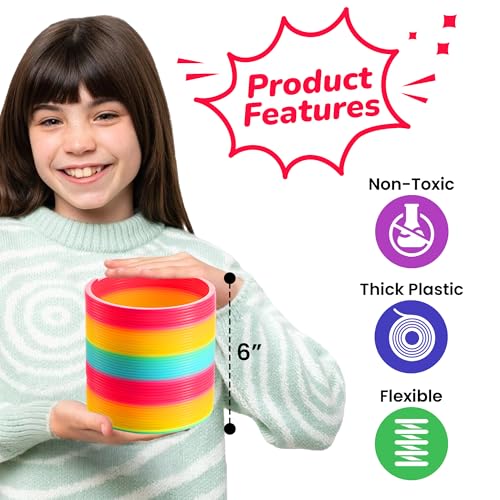 jumbo rainbow spring coil toy - 634 plastic giant spring coil for kids big spring toys for boys and girls neon colorful rainbow coil spring for party favor great for prizes gifts birthday