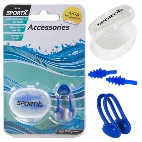 Clip nasal et bouchons d'oreille junior SportX pour éviter les maux d'oreilles à la piscine