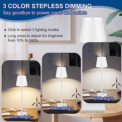 Aiwewin Cordless Table Lamp,Portable LED Desk Lamp Battery Operated Table Light 5000mAh 3 Color Stepless Dimming Rechargeable White Touch Lamps for Bedrooms Restaurant Bedroom Bars Camping by Aiwewin - Image 3