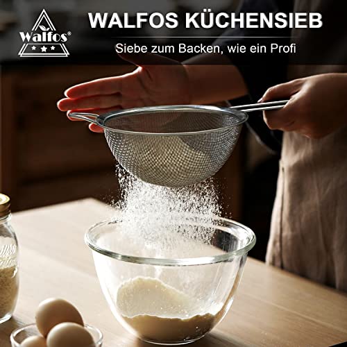 Foto von Walfos Feinmaschsieb-Set, Premium-Edelstahlsiebe und -siebe, mit verstärktem Rahmen und stabilem Griff, perfekt zum Sieben, Sieben, Abtropfen und Spülen von Gemüse, Pasta und Tee （3 Größen）