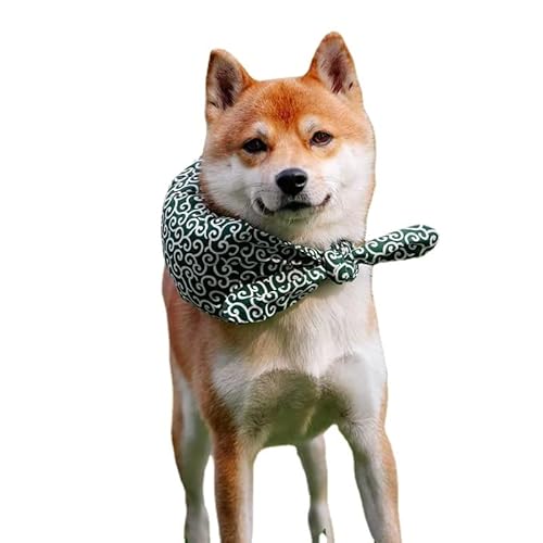 karonpeln 犬用 バンダナ スカーフ アクセサリー和柄 からくさ 唐草模様 風呂敷包み ネックスカーフ 猫犬 首輪 かわいい おしゃれ 風呂敷首巻 コスプレ グリーン (S)