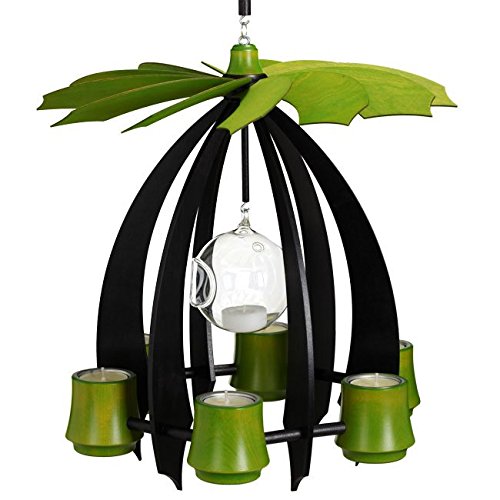 Pyramide de 36 cm Rudolphs Schatzkiste anthracite avec bougies vert tilleul à offrir à Noël