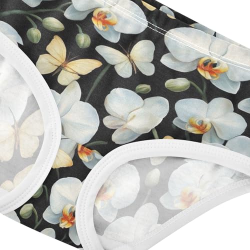 Joisal White Orchids Butterflies Black Panties for Girl Toddler Underwear Floral Cotton Animals Briefs Girls Undies 2t4