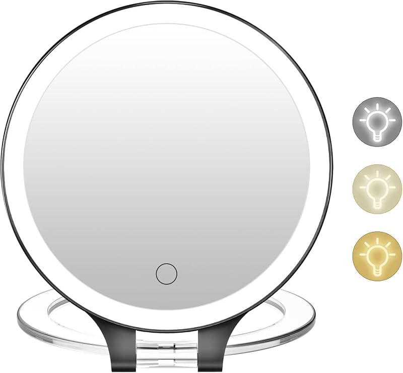 Espelho de maquiagem FASCINATE de viagem, dupla face, com iluminação e ampliação 10X/1X