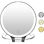 FASCINATE Magnifying Mirror 10X 1X Double Sided Magnification Makeup Vanity Mirror Rechargeable Lighted Mirror with 3 Color Setting Adjustable Rotation LED Vanity Desk Mirror