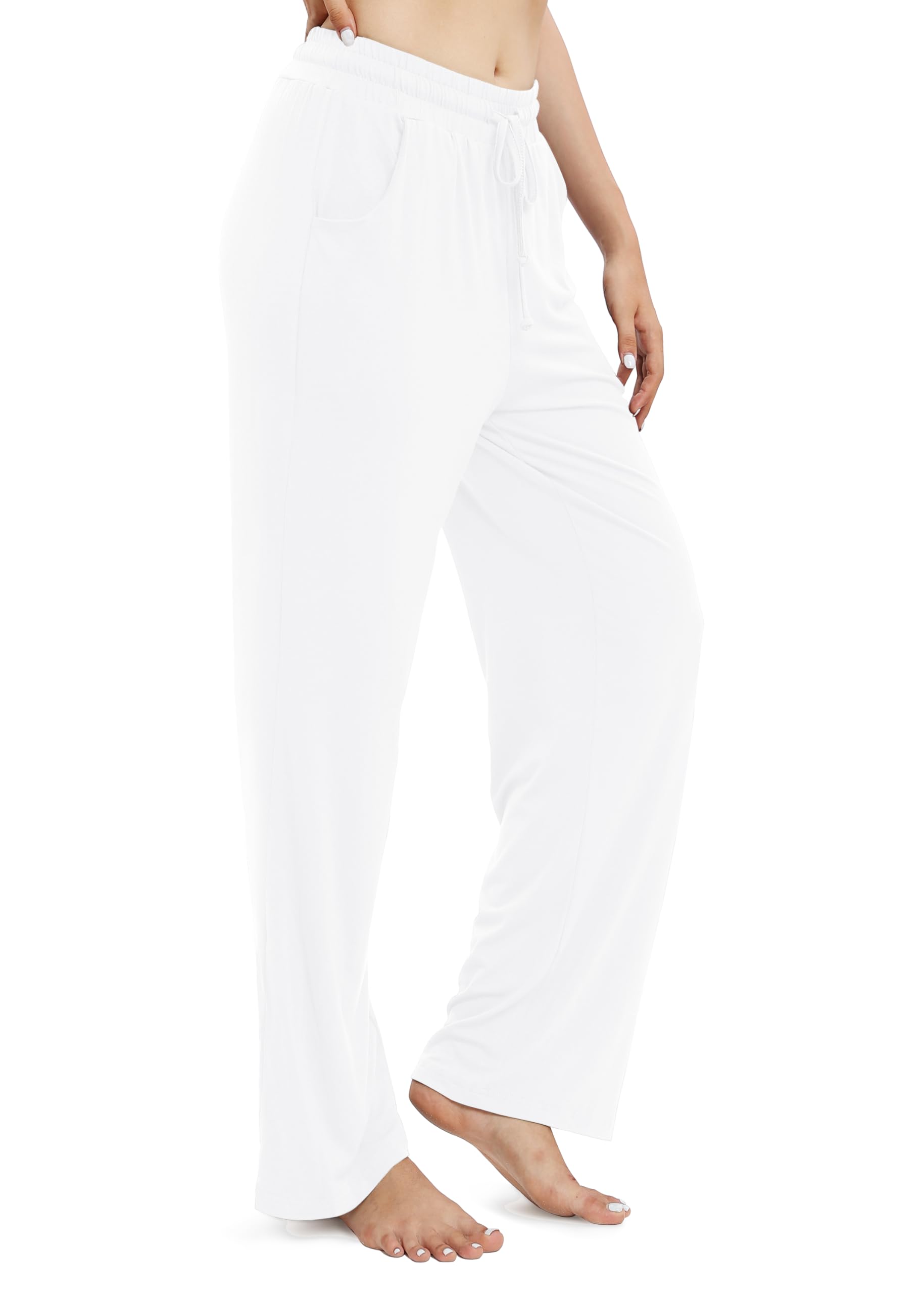 EXCHIC Femmes Casual élasticité Jambes Droites Pantalons avec Cordon élastique Taille Yoga Pantalons avec Poches