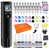 KVM Wireless OLED Tattoo Pen Set, Tattoo-Nadelkartusche Wireless Rotary Tattoo Gun Set 1600mAh Enthält 57 Tattoo-Zubehörteile Geeignet für Anfänger oder professionelle Tattoo-Künstler