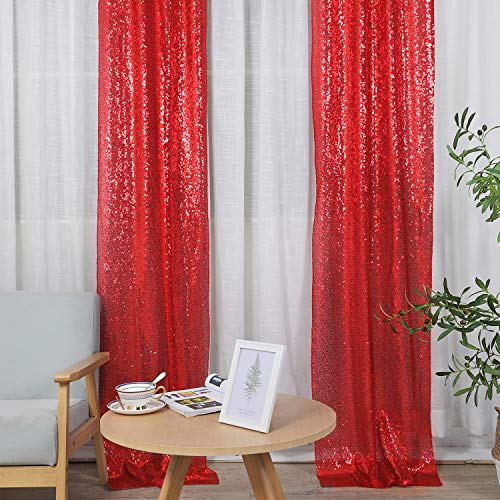 Lowest Price Hahuho Red Sequin Backdrop Curtain, 4PCS 2FTx8FT Glitter Backdrop Curtain for Parties, Christmas, Wedding, Party Decoration（4 Panels, 2FT x 8FT, Red）