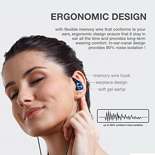 Rocuso Noise-Isolating Musician's In Ear Monitor, Wired Karaoke Over Ear Headphones With Microphone,Sport Earbuds For Running,Jogging,Gym,Compatible With Iphone, Cell Phones,Computers(Blue) #TOP3