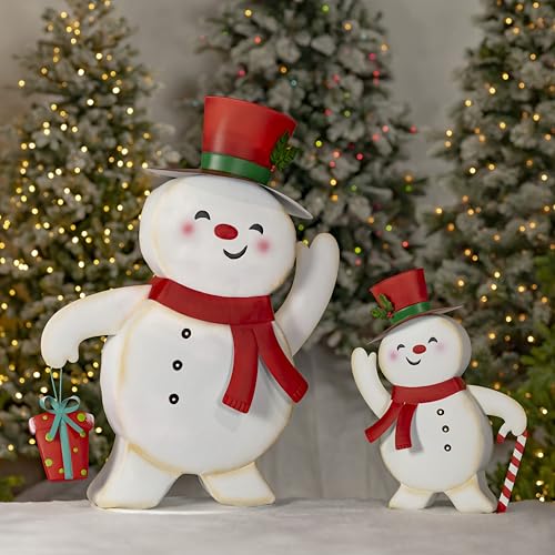 Zaer Ltd. Metal Lighted Christmas Snowmen Decorations, Set of 2,