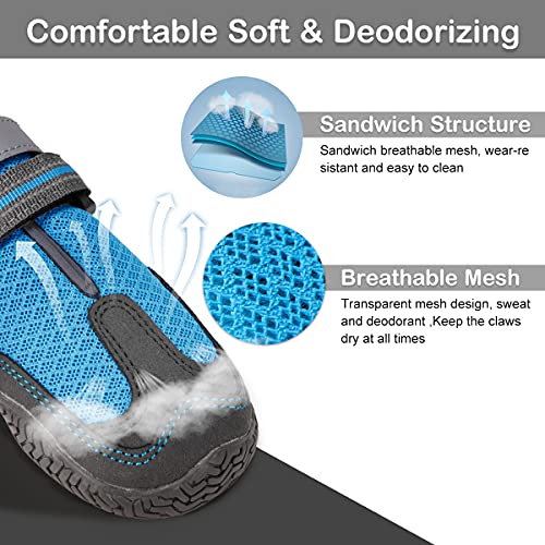 Dog Shoes For Hot Pavement, Mesh Dog Boots With Rugged Anti-Slip Sole, Summer Dog Booties Breathable Durable With Adjustable & Reflective Straps For Medium Large Dogs Hiking Jogging Backpacking #TOP1