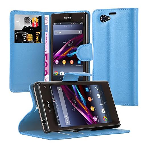 Cadorabo Fodral kompatibelt med Sony Xperia Z1 Compact i PASTELL BLÅ - Skyddsfodral med Magnetfäste, Stativfunktion och Kortplats - Ficka Pocket Book Folding Style