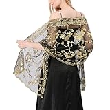 PAILLETTEN FLORAL: Dieser exquisite Pailletten Abendschal ist aus weichem Polyestergewebe gefertigt, wobei jede funkelnde Paillette einer blühenden Blume ähnelt und eine Aura von Eleganz ausstrahlt. Hüllen Sie sich in diesen luxuriösen Schal und Sie ...