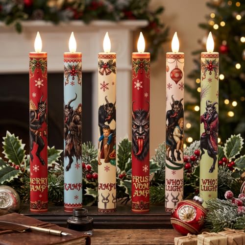 Image of Aurelema 6pcs Krampus Flameless LED Taper Candles Remote Control Decor Gift