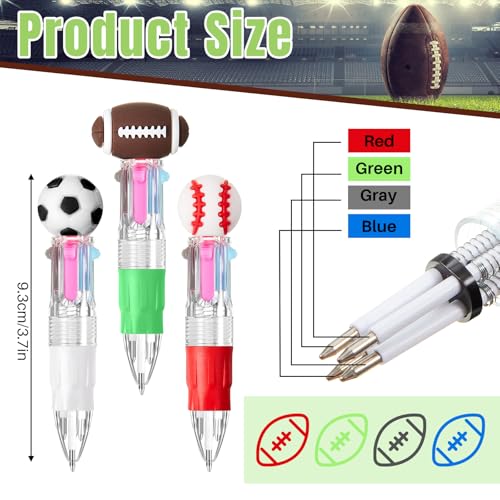 Kosiz 24 Pack Soccer Party Favors Sport Pen Multicolor 4 in 1 0.5mm Ballpoint Pen for Office Sport Lover Novelty Gifts Goodie Bags Stuffers