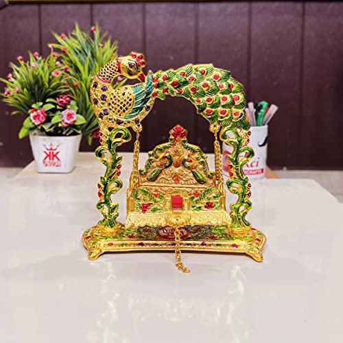 Image of KridayKraft Metal Laddu Gopal Jhulla Palana for Janmastmi Festive Gold Plated with Meenakri Work for Your Home, Temple Office,Gift Article.