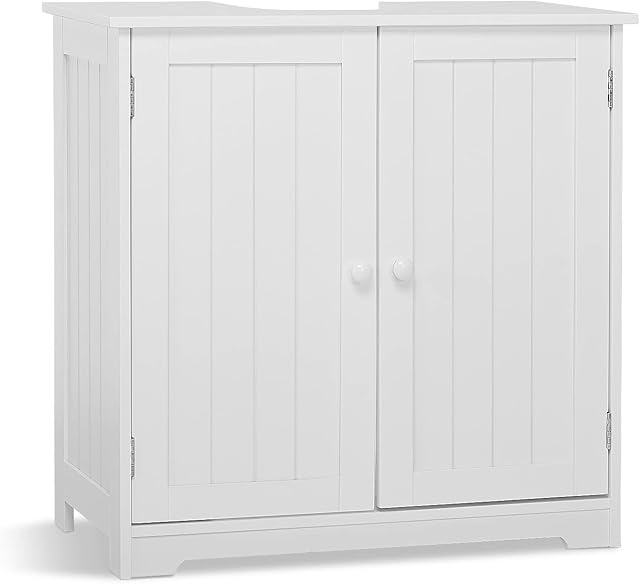 Meerveil Under Sink Cabinet, Bathroom Floor Cabinet with 2 Doors and 2 Shelves Wooden Space Saving Free Standing for Bathroom, 60 x 30 x 60 cm, White