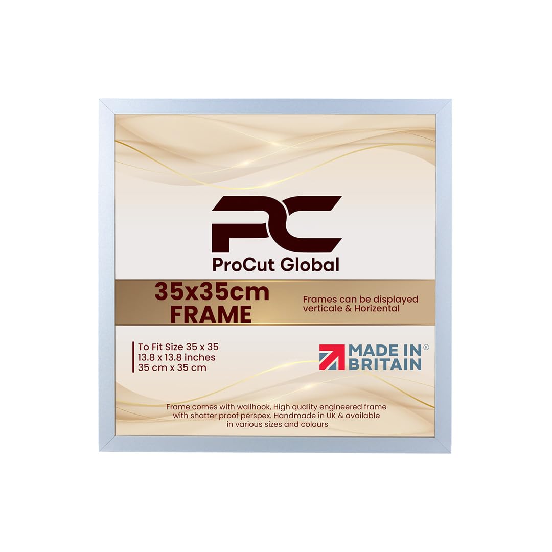 Procut Global 35X35CM Silver Picture Frames – Sleek Wooden Photo Frame with Shatterproof Perspex for Wall or Tabletop – Perfect for Posters, Certificates, Prints–Multiple Sizes & Colors Available