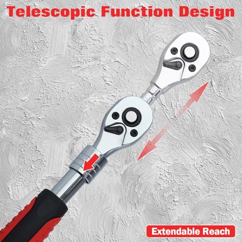 LEONTOOL 3 Piece Extendable Ratchet Wrench Set 1/4 3/8 1/2 Inch Drive 72-Tooth Quick-Release Retractable Socket Wrench Reversible Ratcheting Wrench Mechanical Tools - Image 3